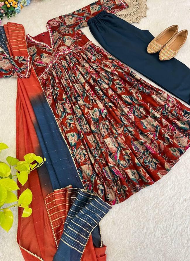 Viscose Red Casual Wear Printed Readymade Aliya Cut Anarkali Suit